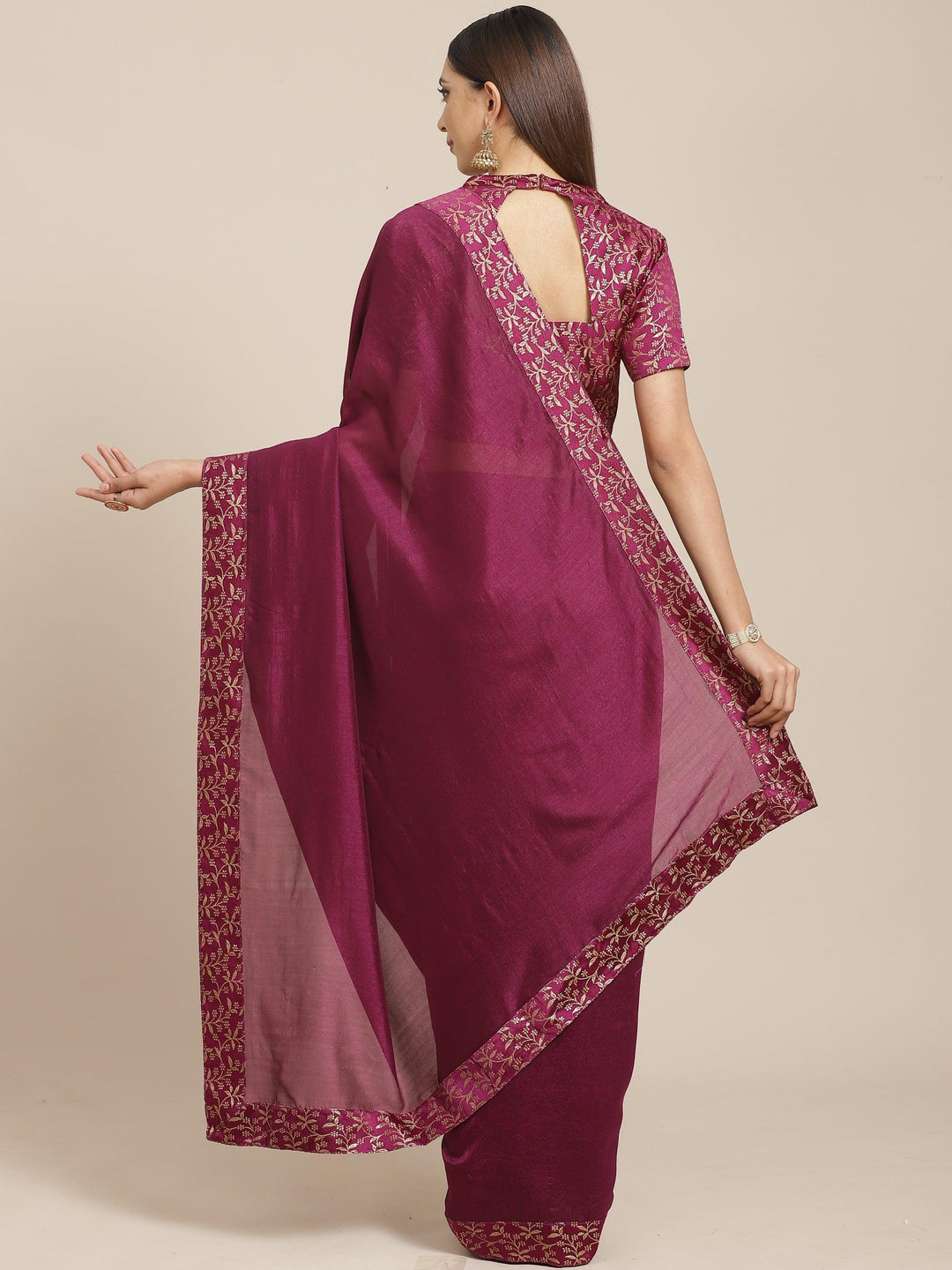 Purple Solid Chiffon Saree - ShopLibas