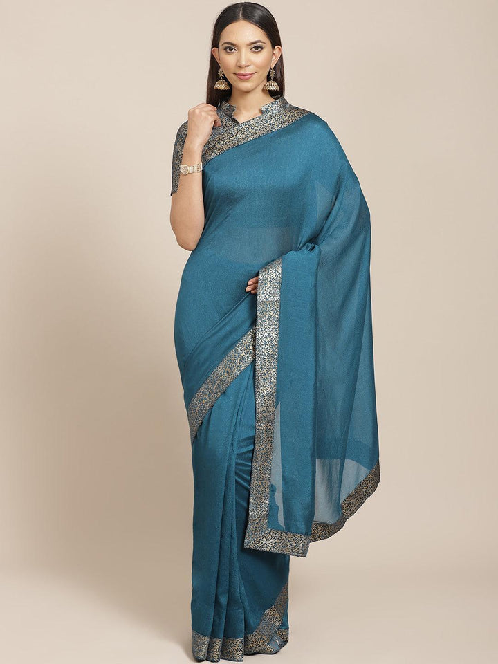 Blue Solid Chiffon Saree - ShopLibas