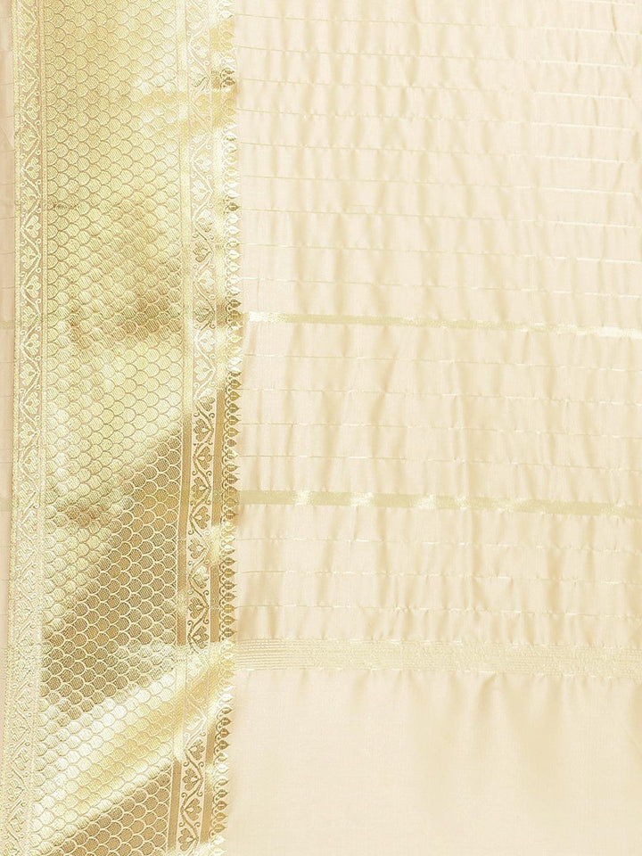 Beige Solid Silk Blend Saree - ShopLibas