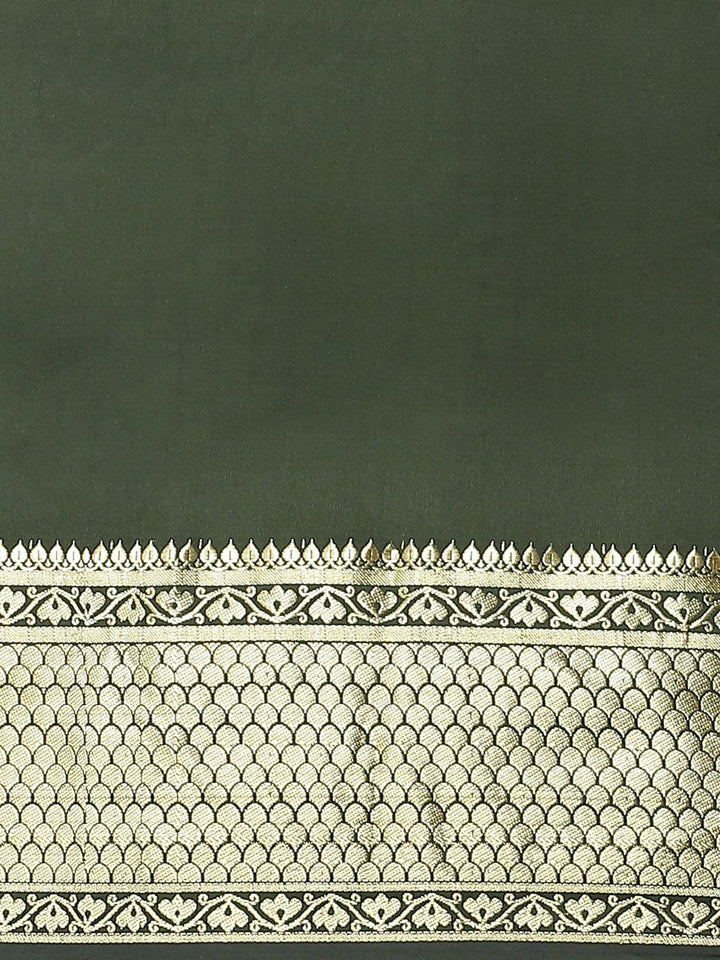 Olive Solid Silk Blend Saree - ShopLibas