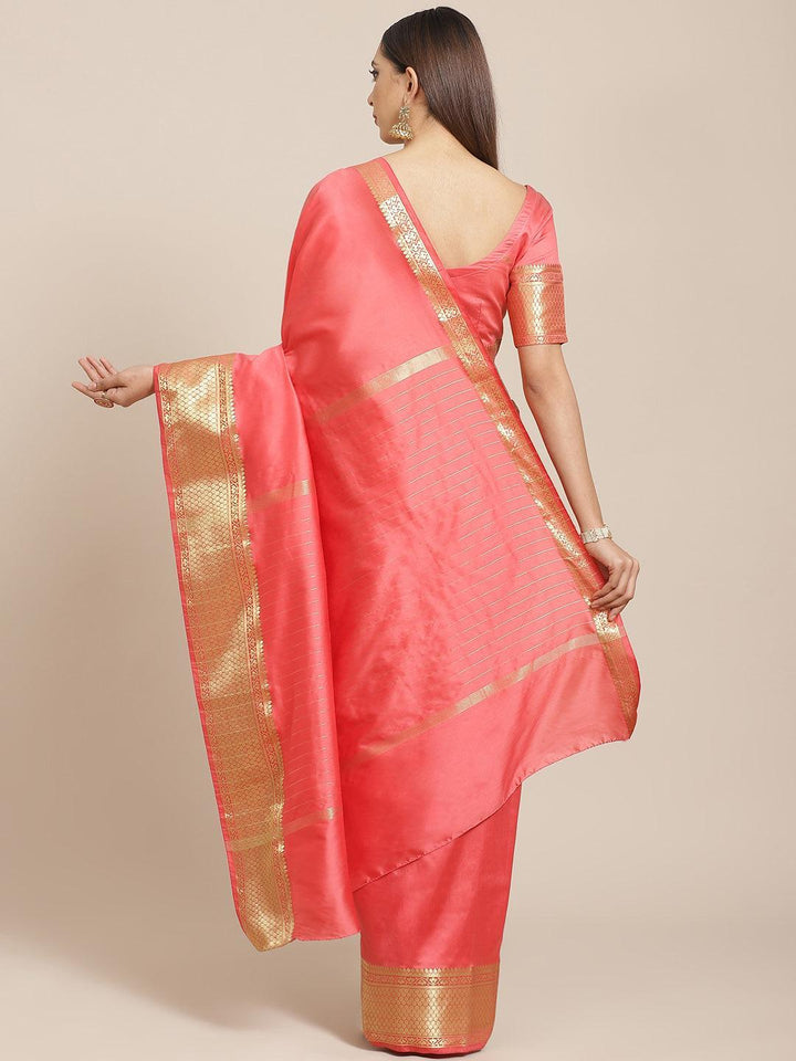 Pink Solid Silk Blend Saree - ShopLibas
