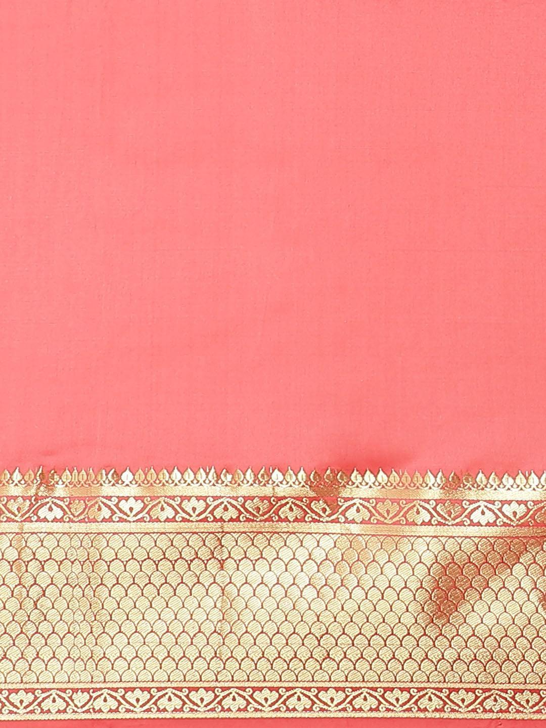 Pink Solid Silk Blend Saree - ShopLibas