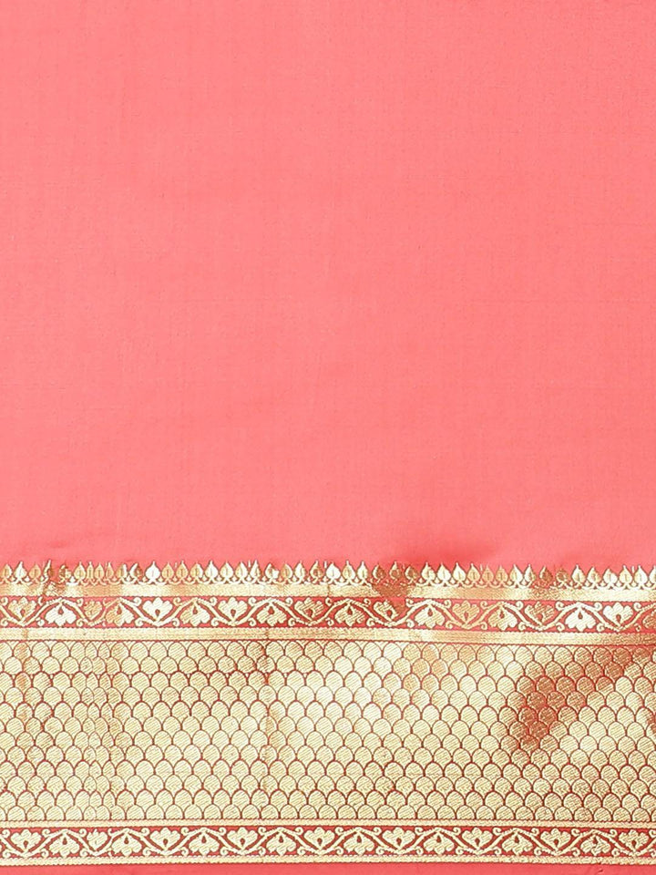 Pink Solid Silk Blend Saree - ShopLibas