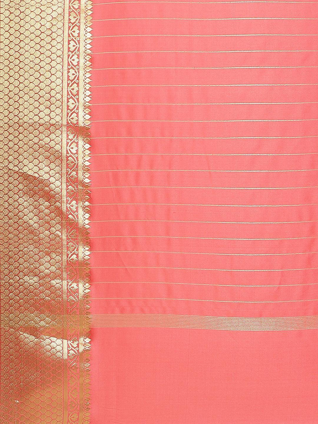 Pink Solid Silk Blend Saree - ShopLibas