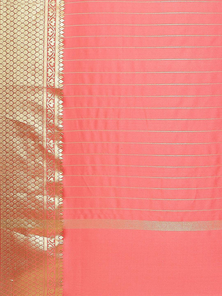Pink Solid Silk Blend Saree - ShopLibas
