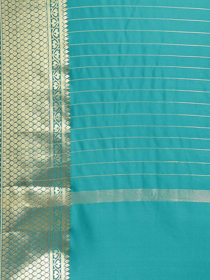 Blue Solid Silk Blend Saree - ShopLibas