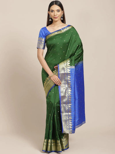 Green Woven Design Silk Saree - ShopLibas
