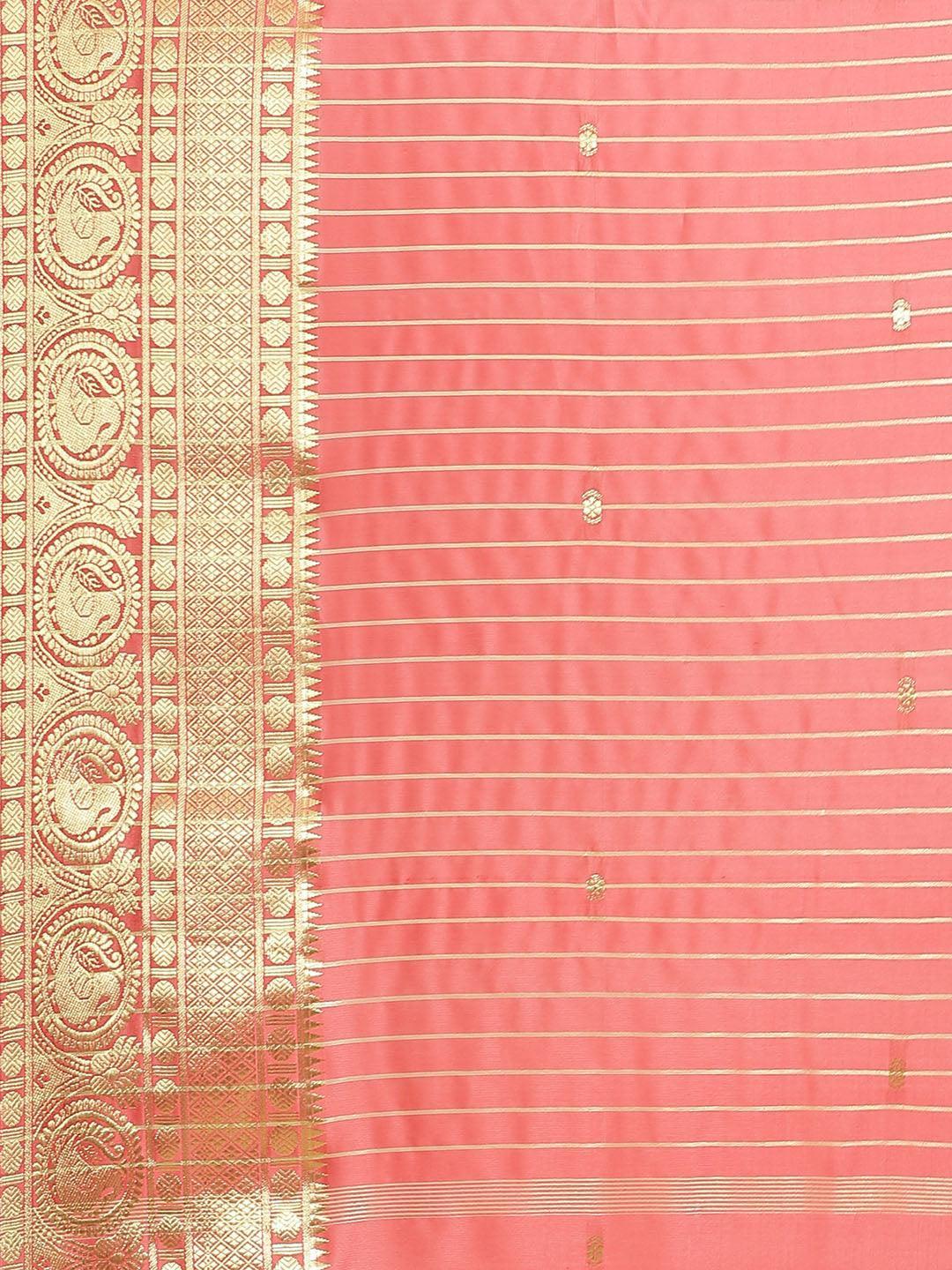 Pink Woven Design Silk Blend Saree - ShopLibas