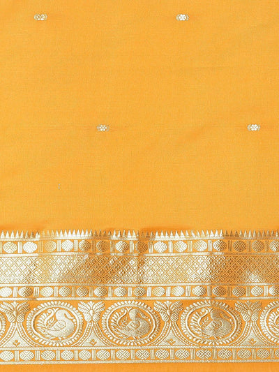 Orange Woven Design Silk Blend Saree - ShopLibas