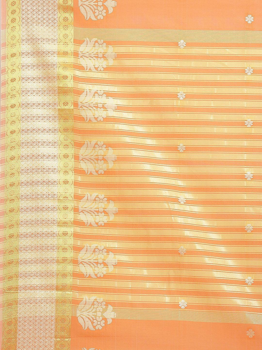 Orange Woven Design Cotton Saree - ShopLibas