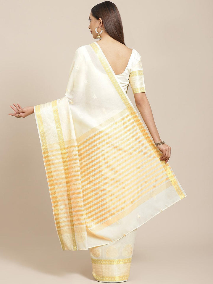 Beige Woven Design Cotton Saree - ShopLibas