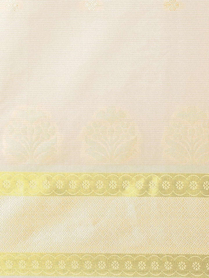 Beige Woven Design Cotton Saree - ShopLibas