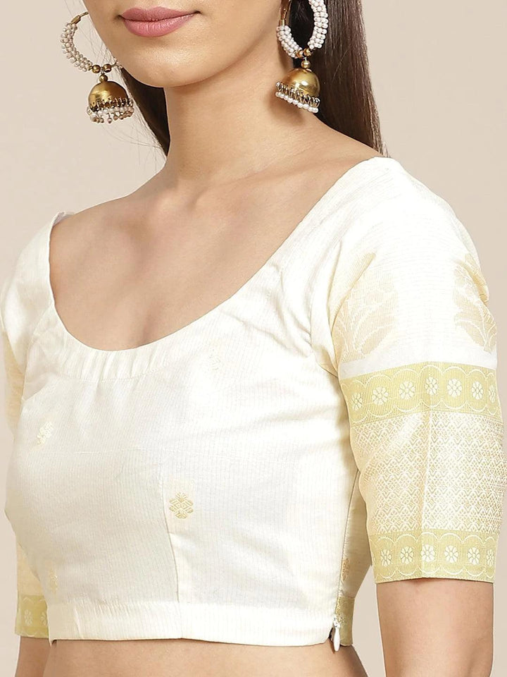 Beige Woven Design Cotton Saree - ShopLibas