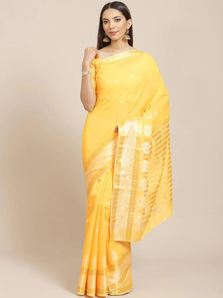 Yellow Woven Design Cotton Saree - ShopLibas