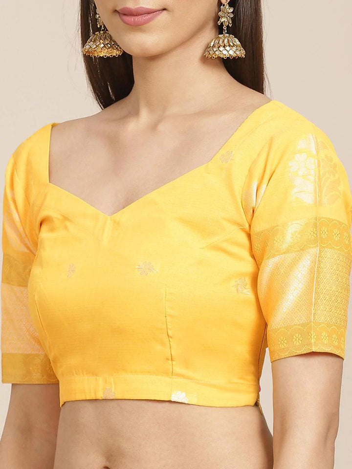 Yellow Woven Design Cotton Saree - ShopLibas