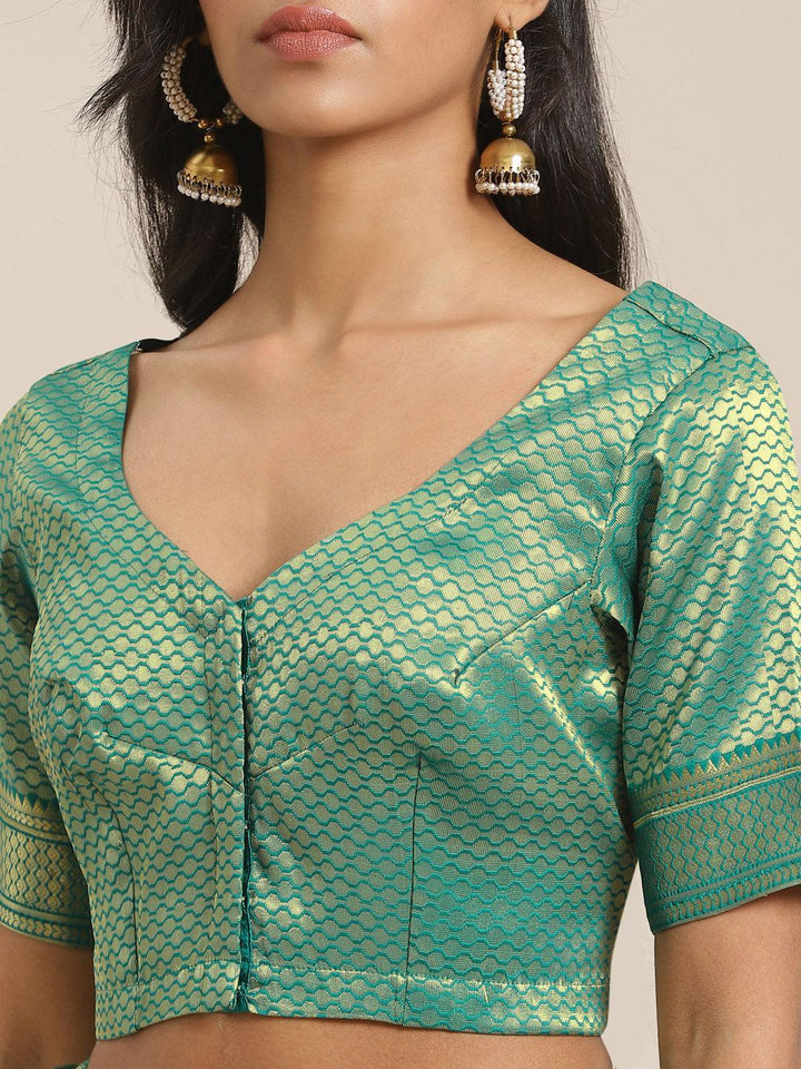 Green Solid Silk Blend Saree - ShopLibas