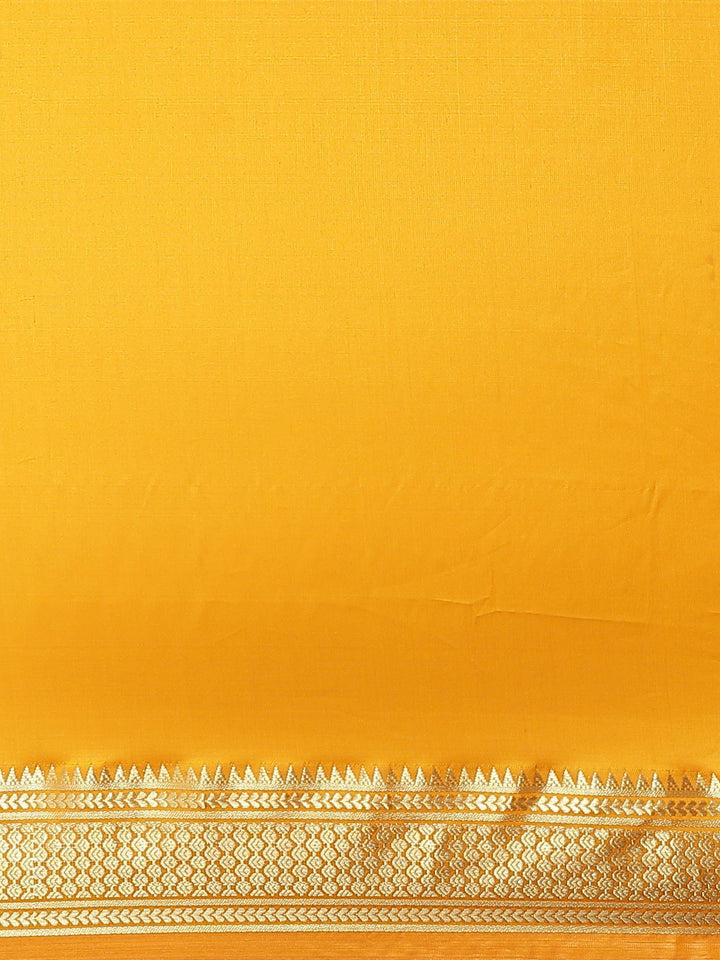 Yellow Solid Silk Blend Saree - ShopLibas