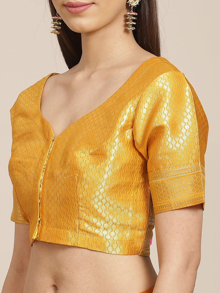 Yellow Solid Silk Blend Saree - ShopLibas