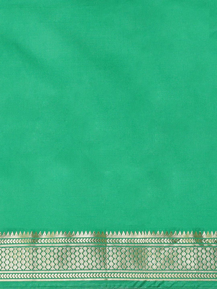 Green Solid Silk Blend Saree - ShopLibas