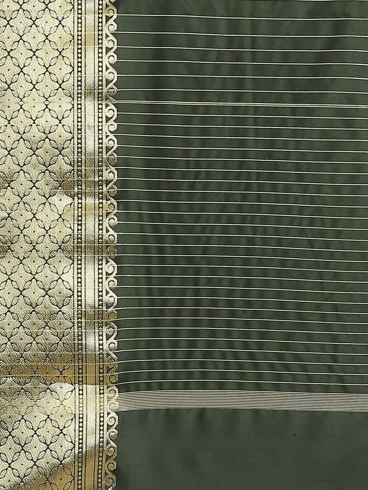 Olive Solid Silk Blend Saree - ShopLibas