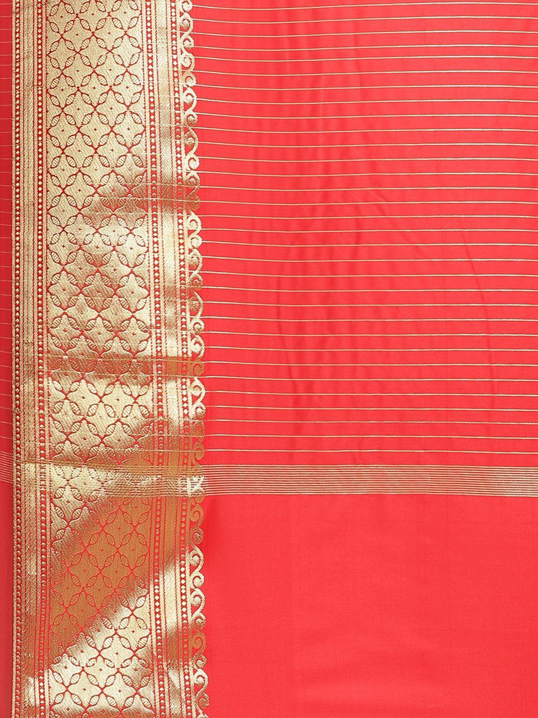 Red Solid Silk Blend Saree - ShopLibas