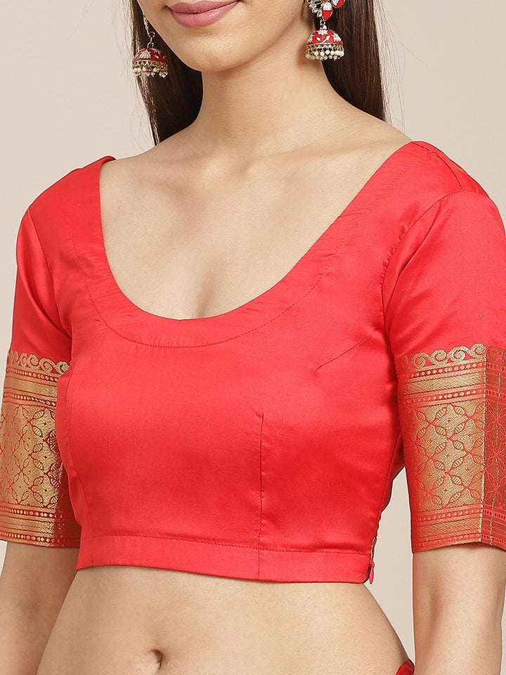 Red Solid Silk Blend Saree - ShopLibas