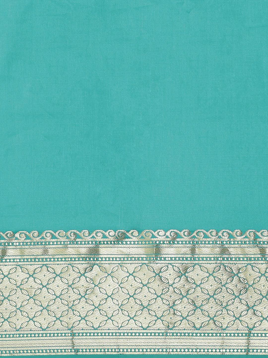 Sea Green Solid Silk Blend Saree - ShopLibas