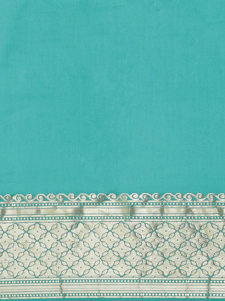 Sea Green Solid Silk Blend Saree - ShopLibas