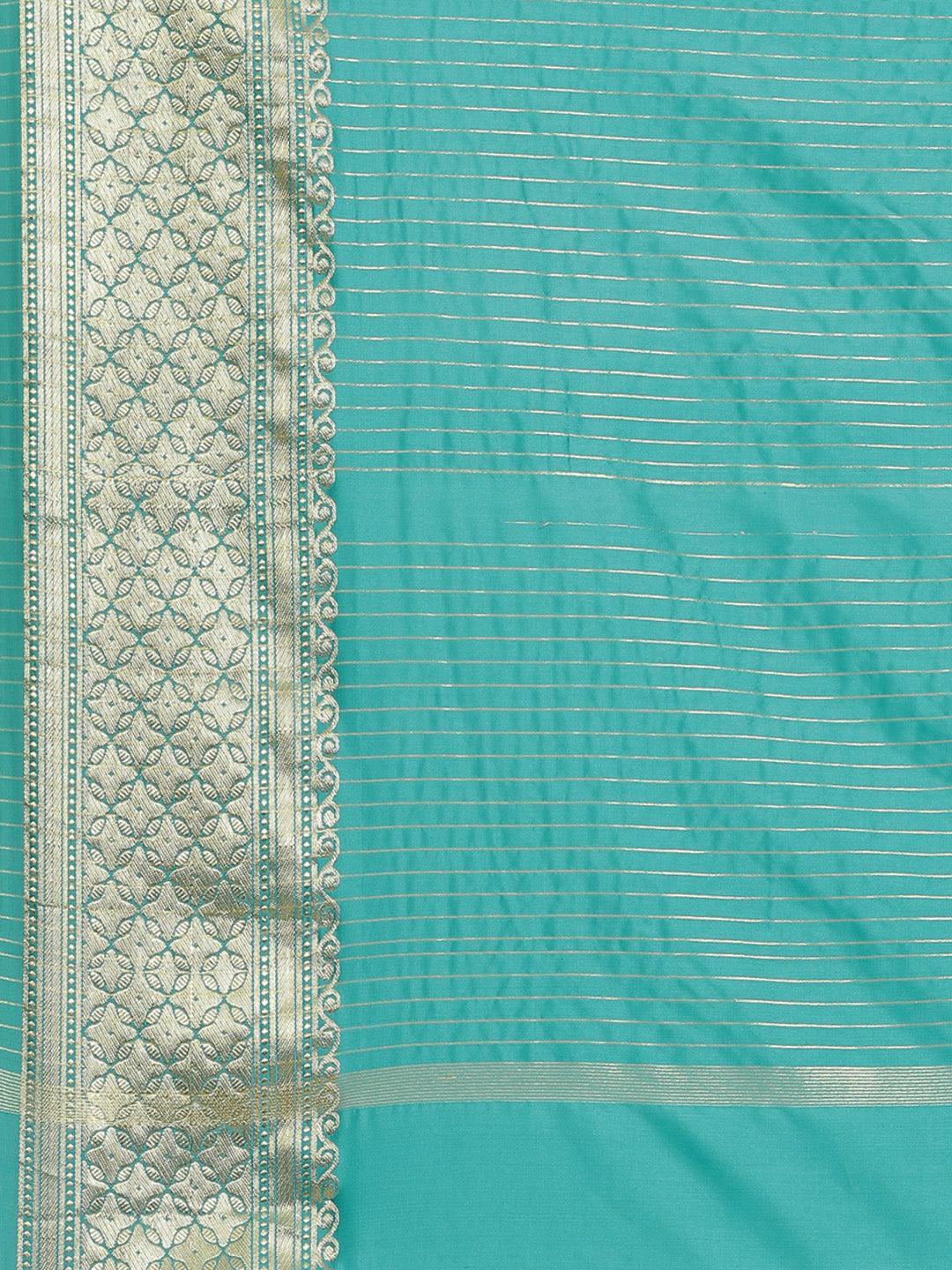Sea Green Solid Silk Blend Saree - ShopLibas