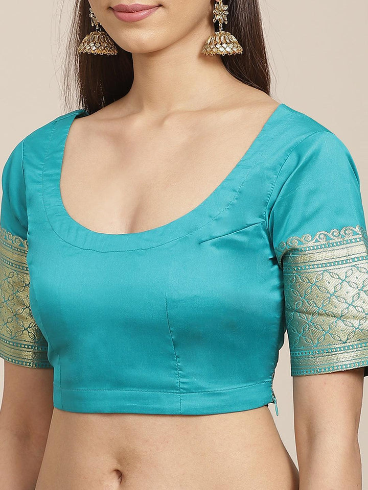 Sea Green Solid Silk Blend Saree - ShopLibas