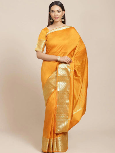 Orange Solid Silk Saree - ShopLibas