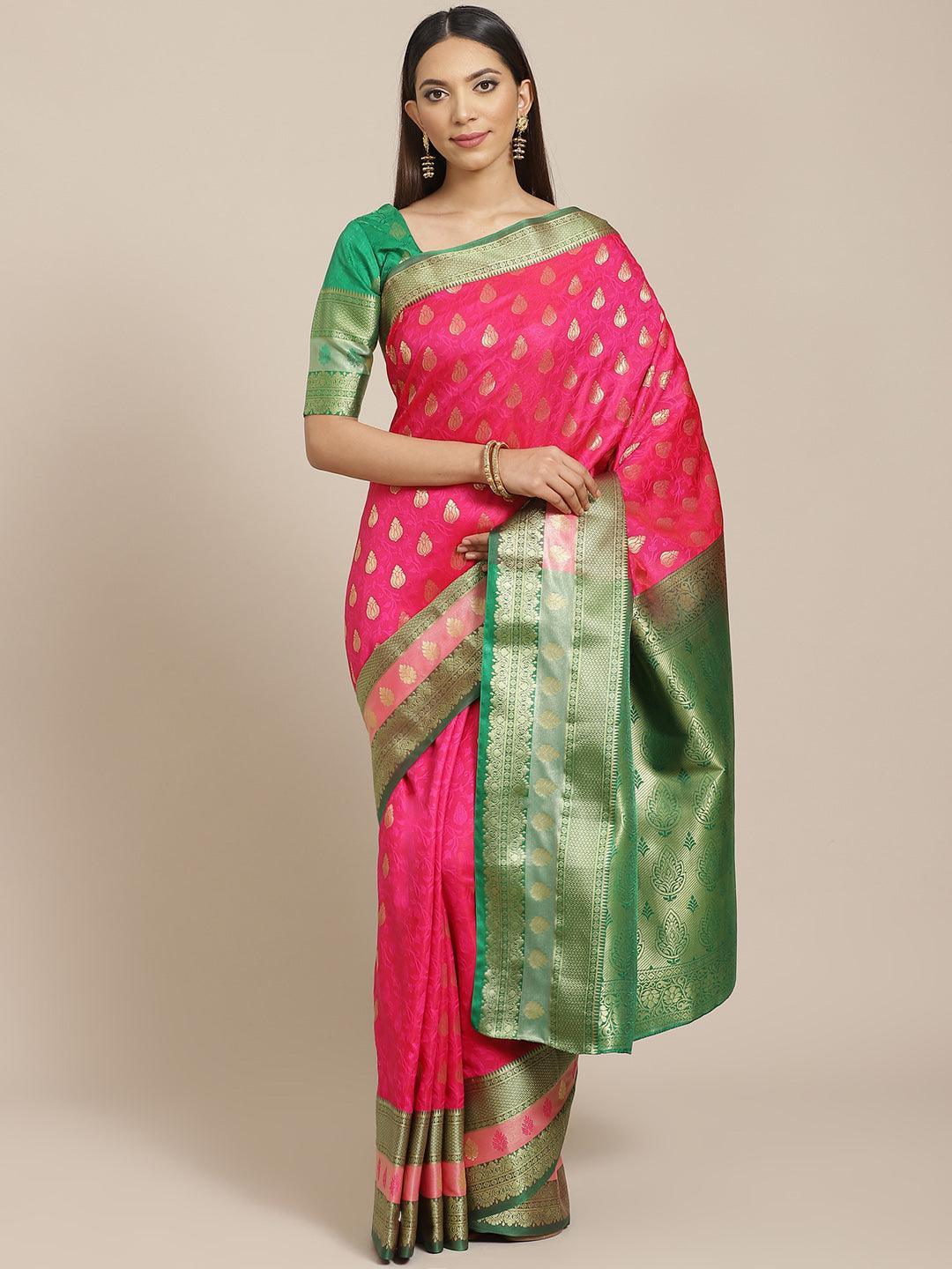 Pink Woven Design Brocade Saree - ShopLibas