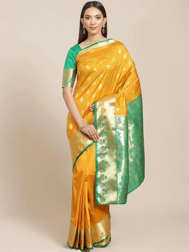 Yellow Woven Design Brocade Saree - ShopLibas