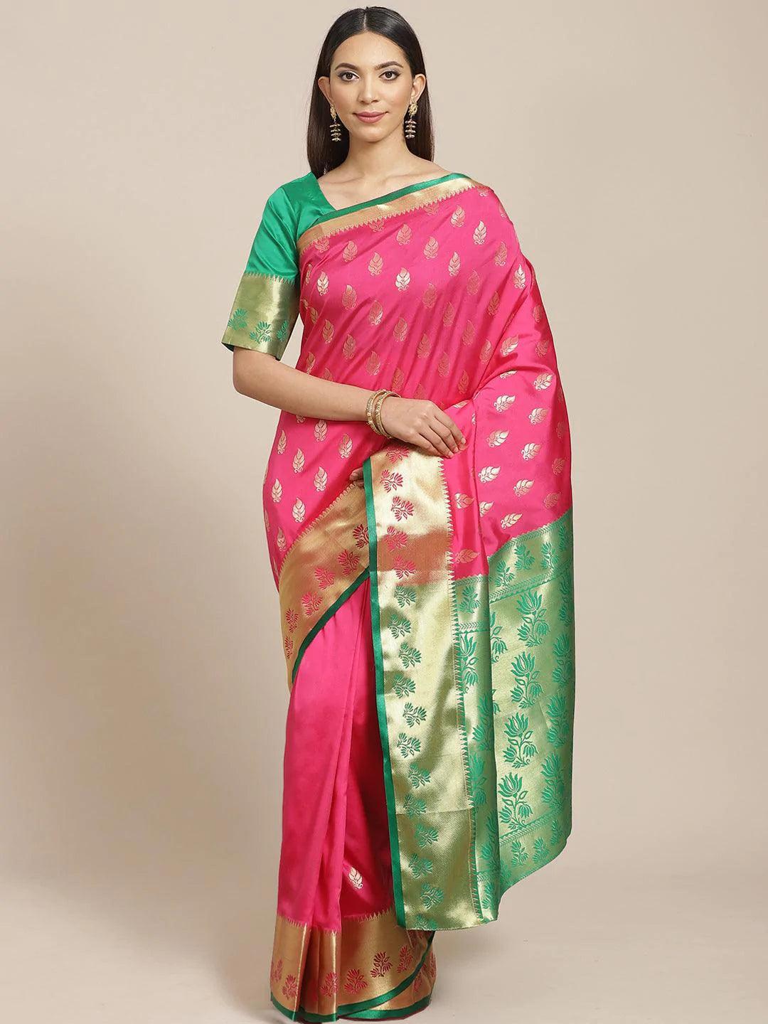 Pink Woven Design Brocade Saree - ShopLibas