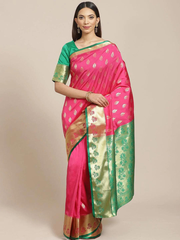 Pink Woven Design Brocade Saree - ShopLibas