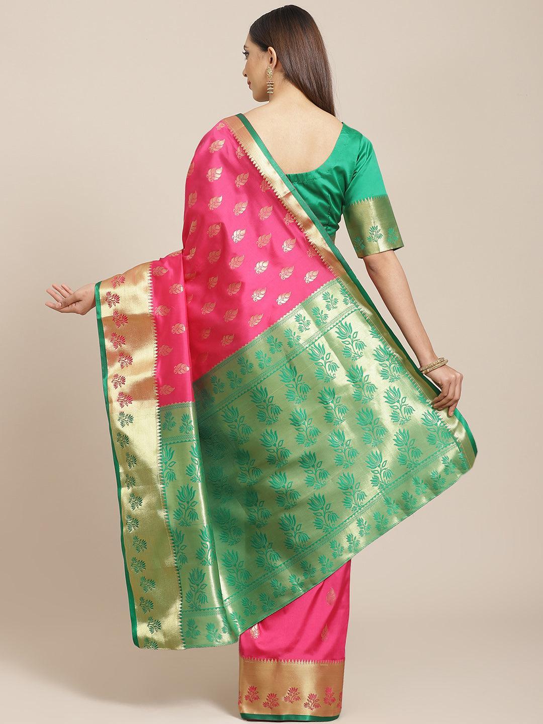 Pink Woven Design Brocade Saree - ShopLibas