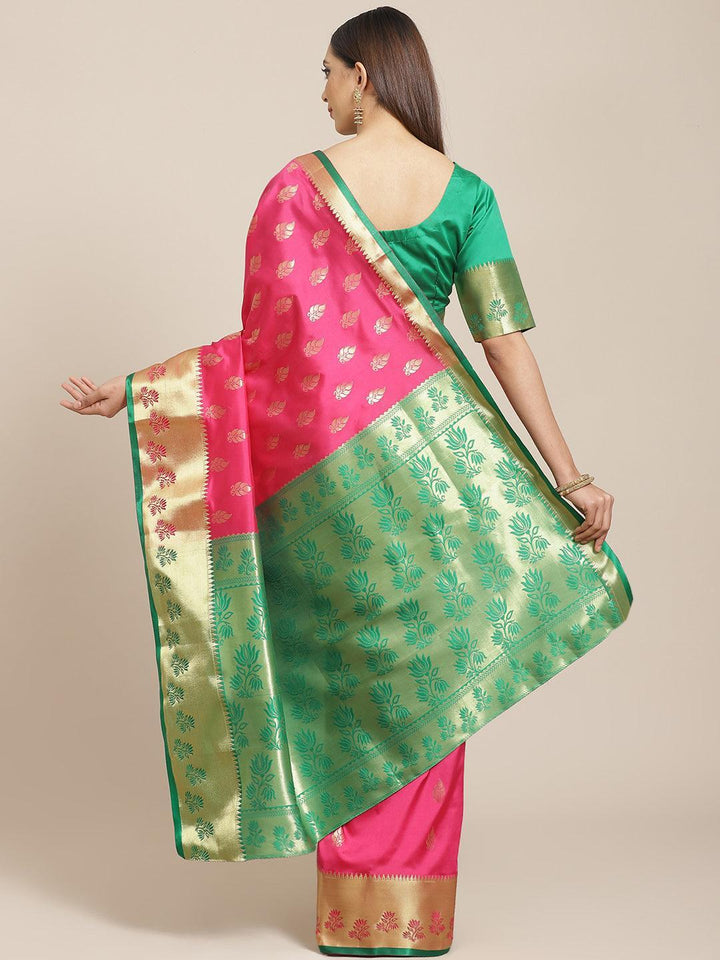 Pink Woven Design Brocade Saree - ShopLibas
