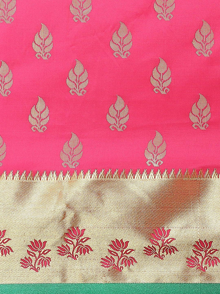Pink Woven Design Brocade Saree - ShopLibas