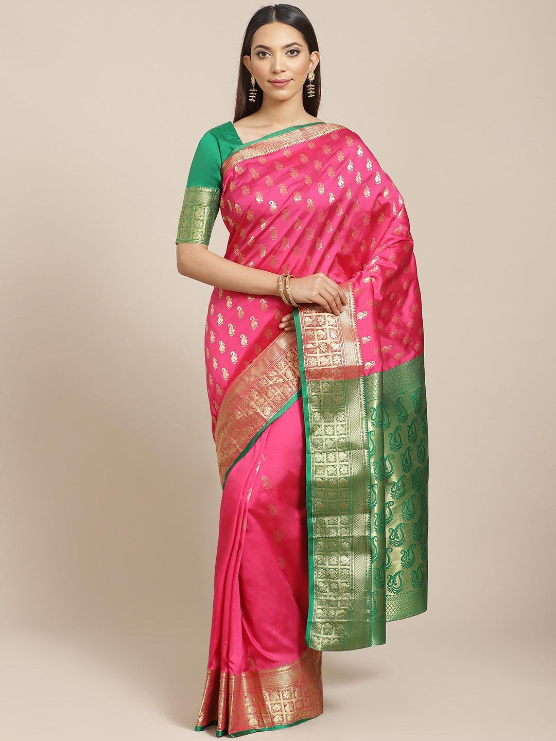 Pink Woven Design Brocade Saree - ShopLibas
