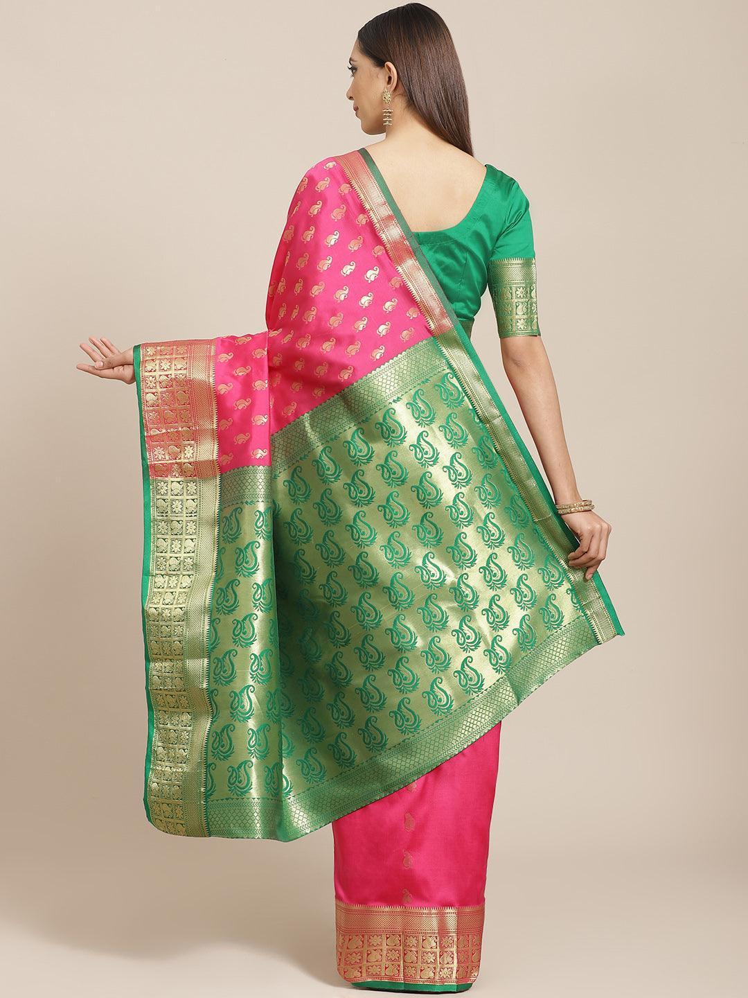 Pink Woven Design Brocade Saree - ShopLibas