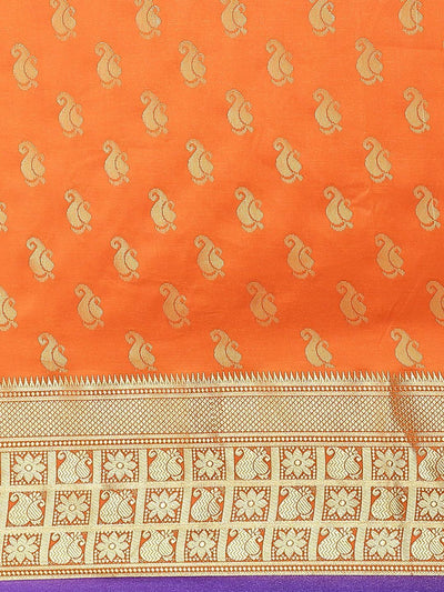Orange Woven Design Brocade Saree - ShopLibas