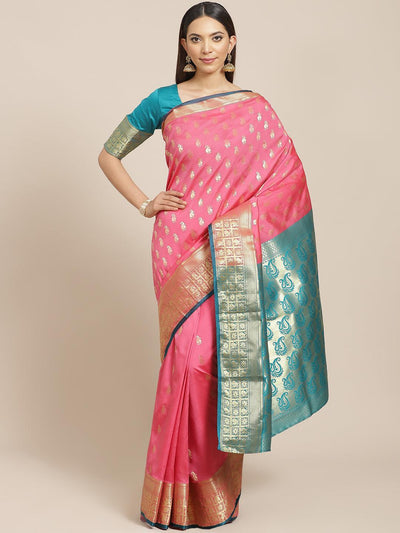 Pink Woven Design Brocade Saree - ShopLibas