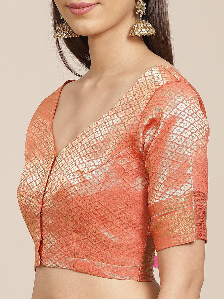 Pink Solid Silk Blend Saree - ShopLibas