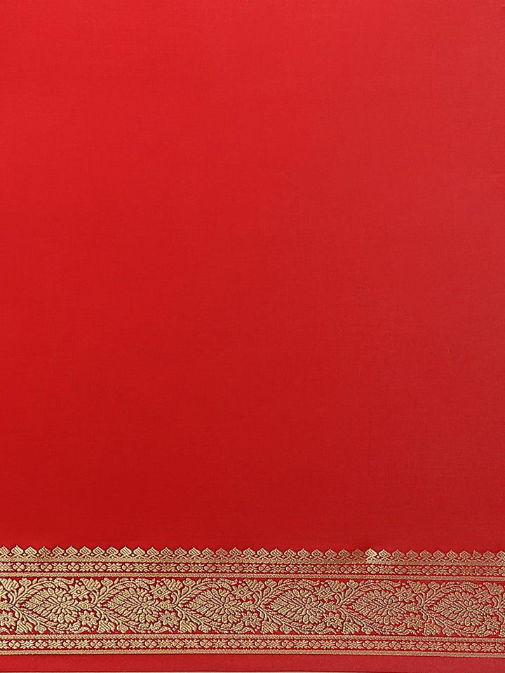 Red Solid Silk Blend Saree - ShopLibas