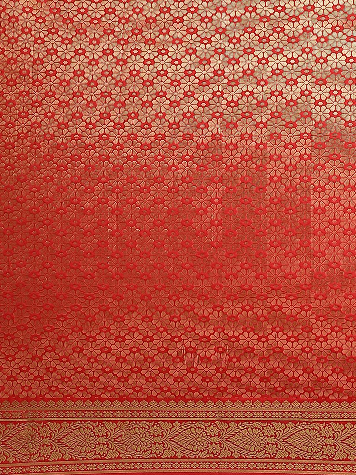 Red Solid Silk Blend Saree - ShopLibas