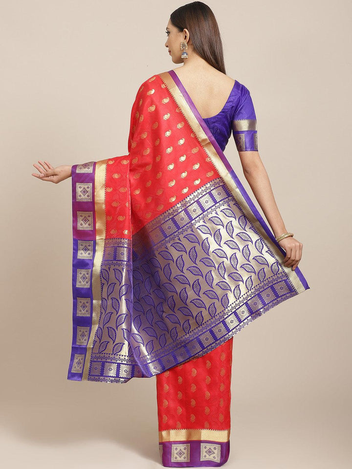 Red Woven Design Brocade Saree - ShopLibas
