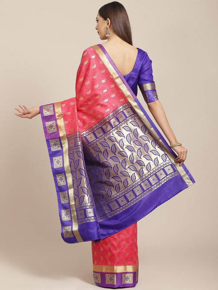 Pink Woven Design Brocade Saree - ShopLibas