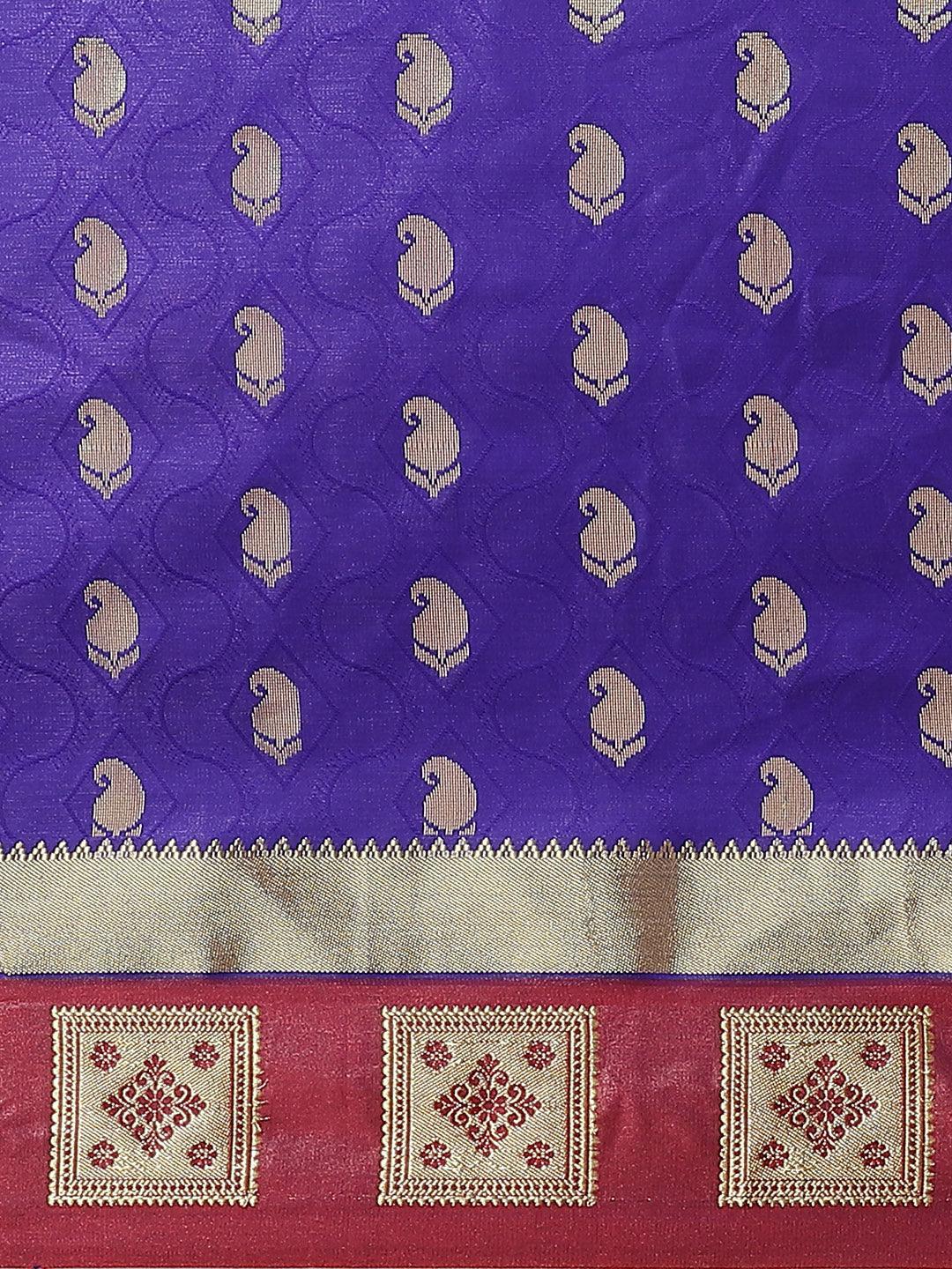 Purple Woven Design Brocade Saree - ShopLibas