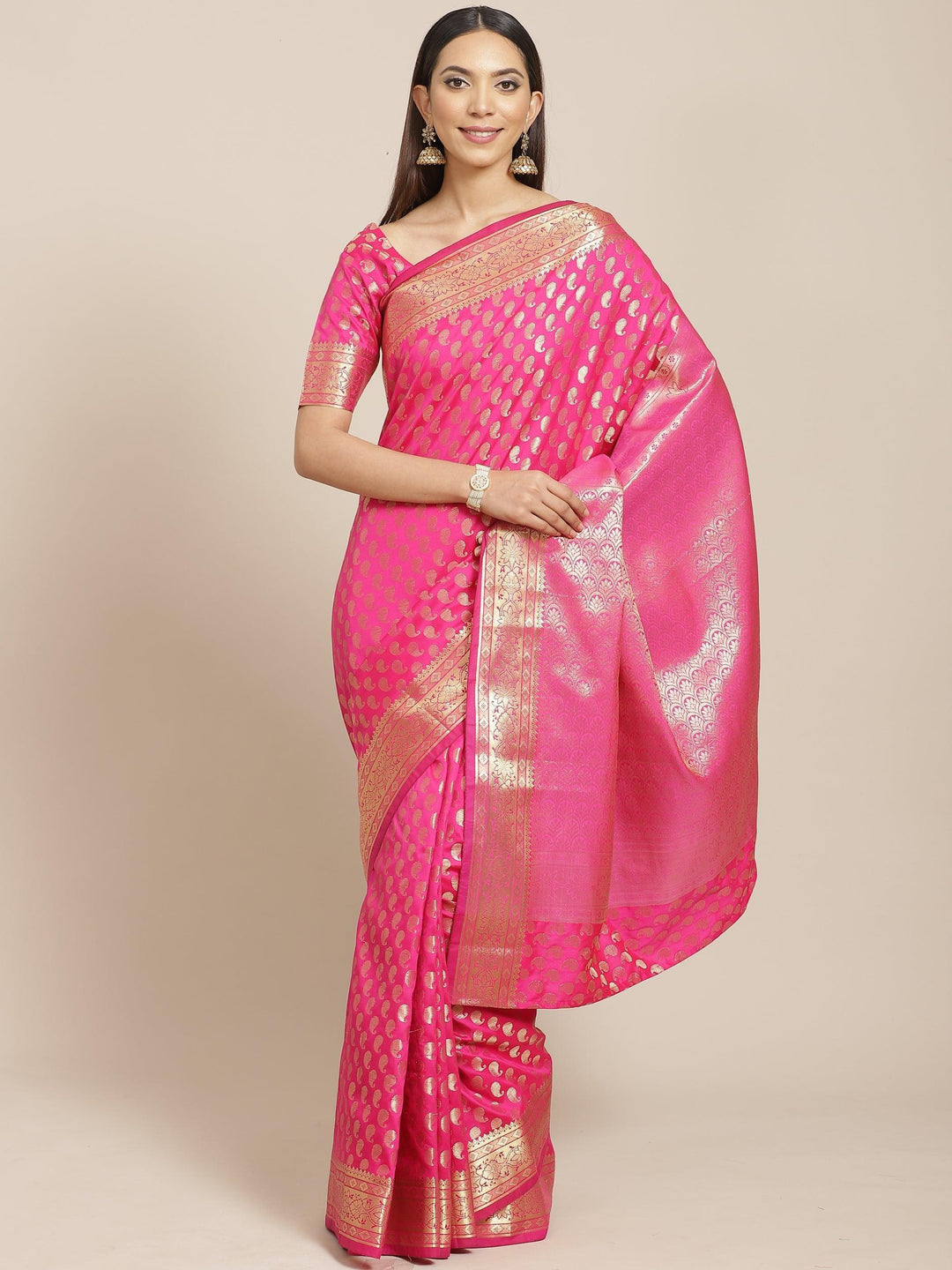 Pink Woven Design Brocade Saree - ShopLibas