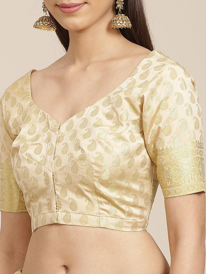 Beige Woven Design Brocade Saree - ShopLibas